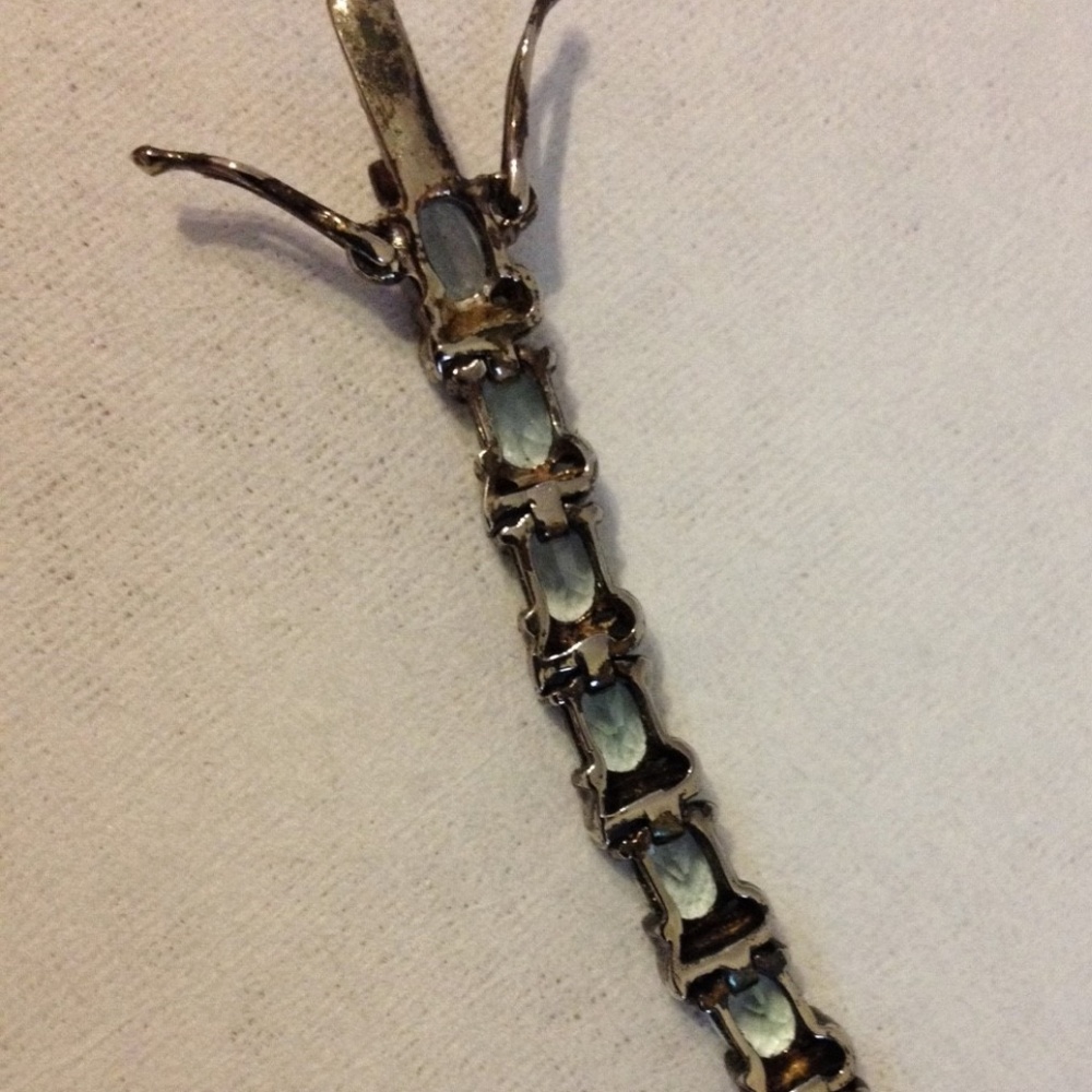 Silver Tennis Bracelet Link Blue Oval Faceted Gemstones Topaz? Vintage Jewelry - Picture 7 of 9
